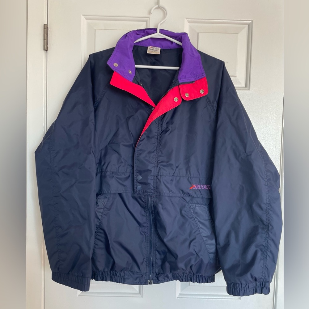 Vintage Brooks Windbreaker Jacket - Unisex size Large - Blue/Purple/Pink ☂️